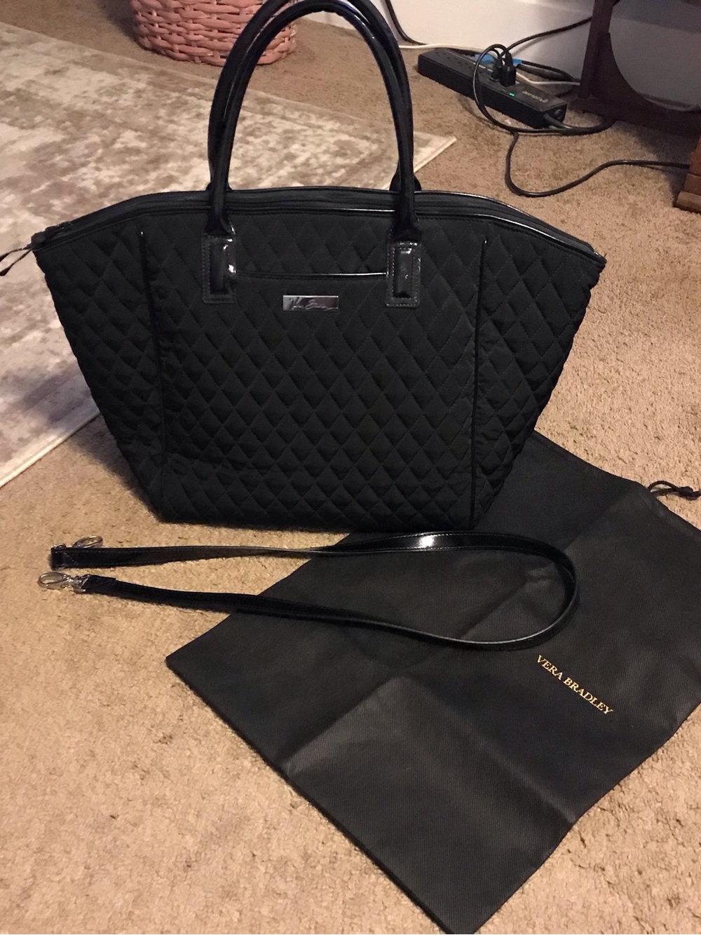 Vera Bradley Quilted Black Bag with Removable Strap